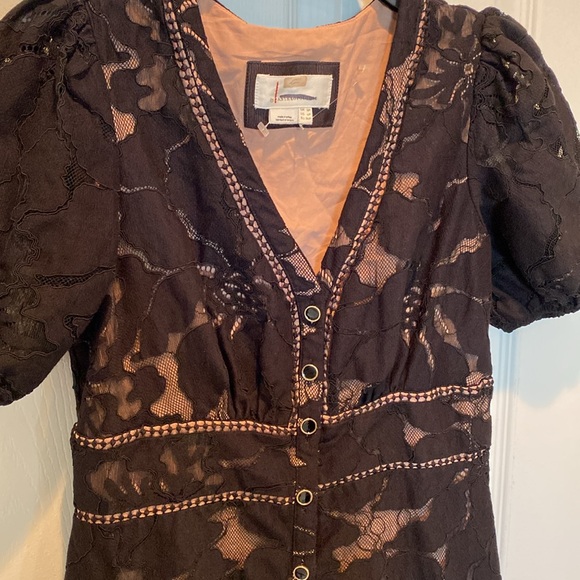 Anthropologie black lace button front dress Sz 4P New - Picture 6 of 7